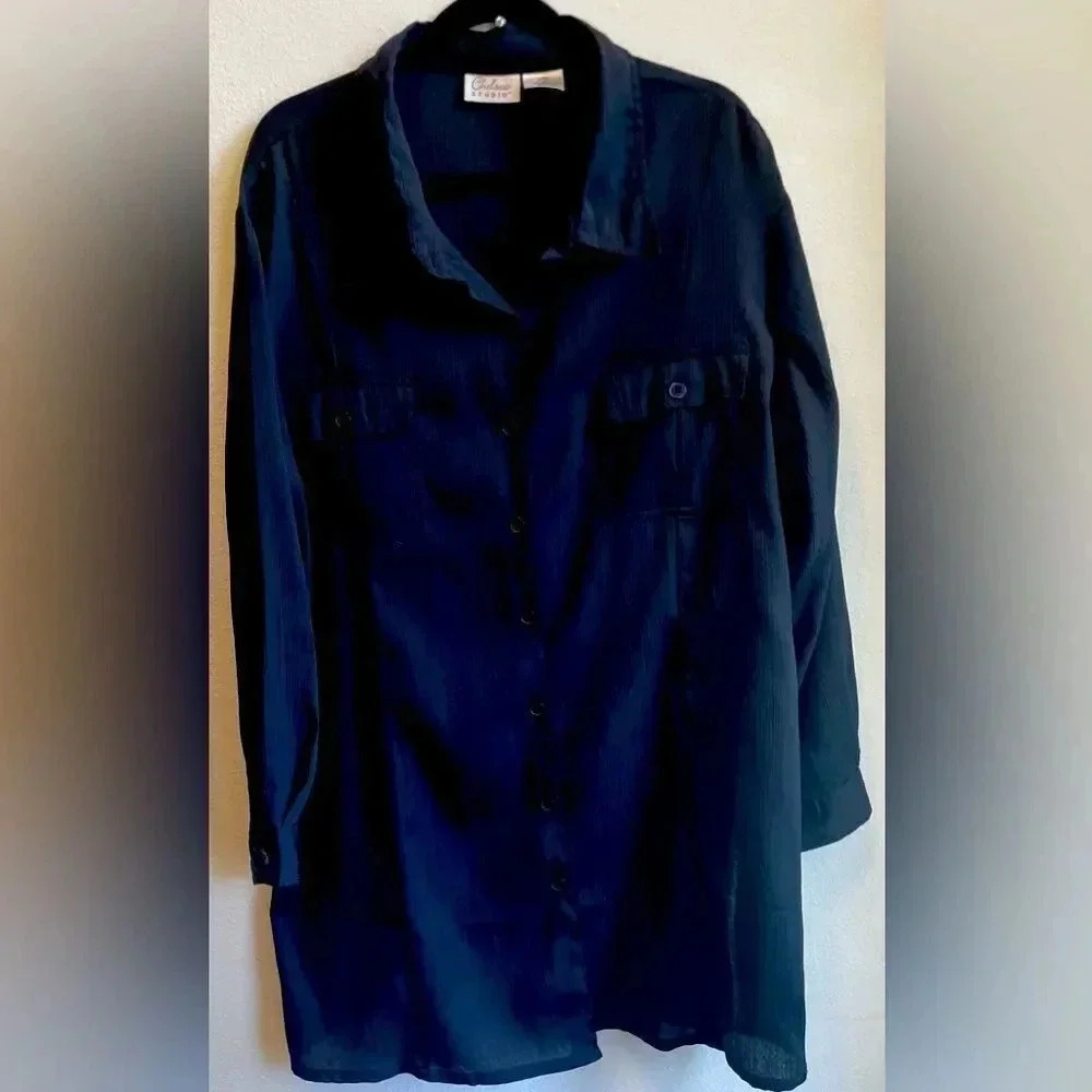 Chelsea Studio Womens 24W Oversized Blouse Top Shirt Black Long Sleeve